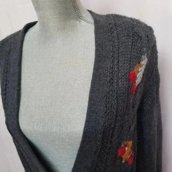 VINTAGE Sk & Company Long V-Neck Floral Wool Knit Cardigan M - Picture 9 of 11